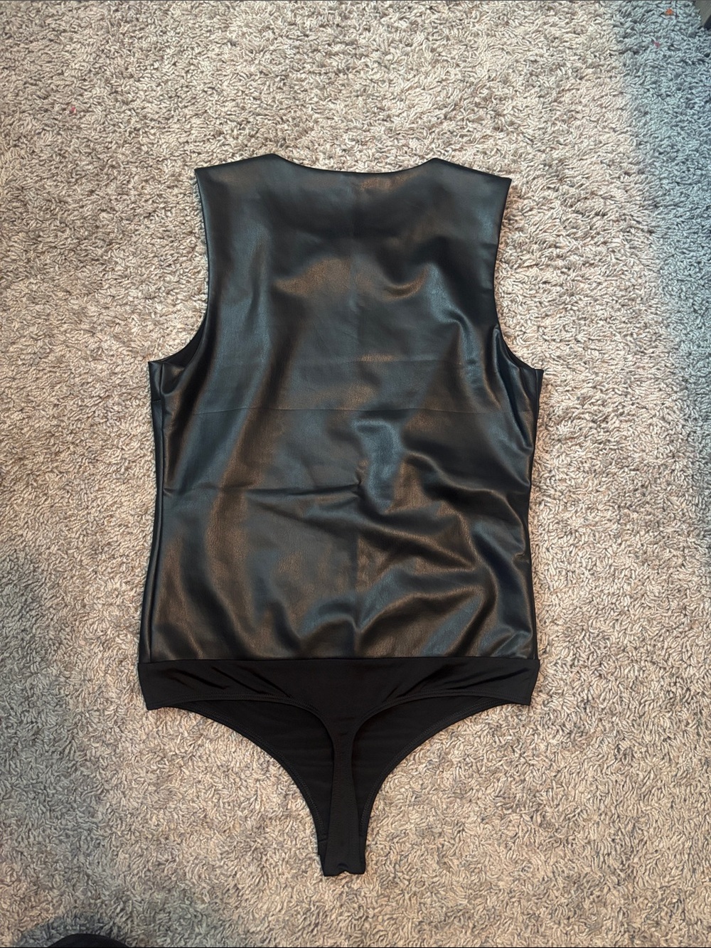 Express Black Faux Leather Sleeveless Bodysuit - Picture 3 of 3